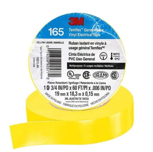 Cinta aislado Temflex 3M 165-AM · 165 vinilo 3/4"X 18m amarillo