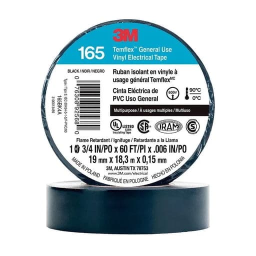 Cinta aislado Temflex 3M 165-NE · 165 vinilo 3/4"X 18m negro