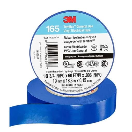 Cinta aislado Temflex 3M 165-AZ · 165 vinilo 3/4"X 18m azul