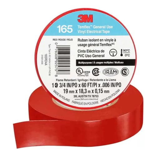 Cinta aislado Temflex 3M 165-RO · 165 vinilo 3/4"X 18m rojo