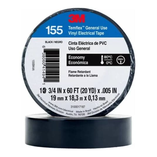 Cinta aislado Temflex 3M 155 · 155 vinilo 3/4"X 18m Negro00