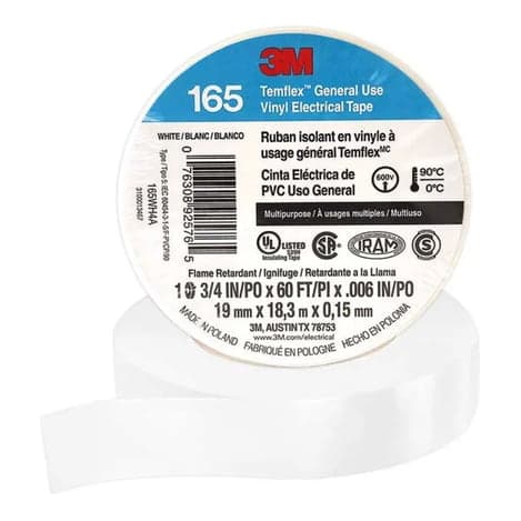 Cinta aislado Temflex 3M 165-BL · 165 vinilo 3/4"X 18m blanco