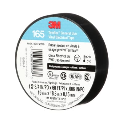 Cinta aislante vinílica temflex 3M UU009472471 · 165 3/4¨ x18m negro