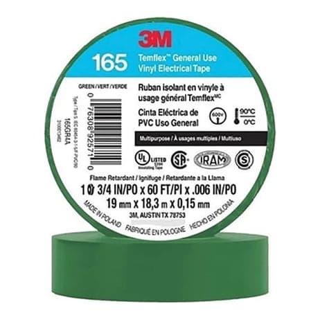 Cinta aislado Temflex 3M 165-VE · 165 vinilo 3/4"X 18m verde