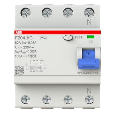 Interruptor diferencial ABB F204 AC-80/0.03 IEC · 4P 80A 30mA tipo AC serie F200-Ac (F204-AC-80/0.03-IEC)