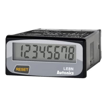 Horometro digital LCD AUTONICS LE8N-BN · 8 dígitos, conteo ascendente, batería integrada