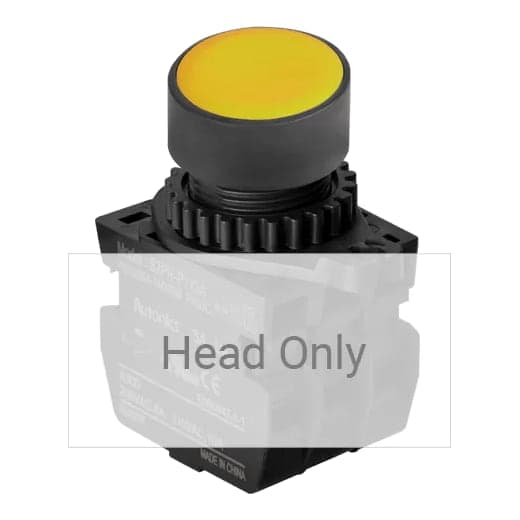 Cabezal de pulsador AUTONICS S2PR-P1Y · amarillo, T.Redondo ext, cabezal 22/25mm (solo cabezal: bloque de contactos aparte)