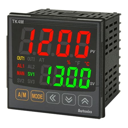 Controlador de temperatura PID AUTONICS TK4M-A4CN · 4 dígitos con alarma, 100-240VAC, 72x72mm