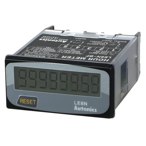 Horómetro digital universal AUTONICS LE8N-BF · 8 dígitos IP66, 24-240VAC/6-240VDC, 48x24mm