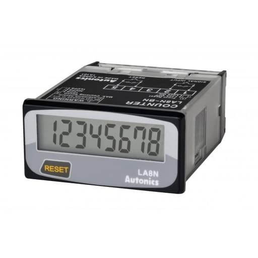 Contador LCD compacto AUTONICS LA8N-BN · 8dig con batería integrada, 24VDC 48x24x54mm