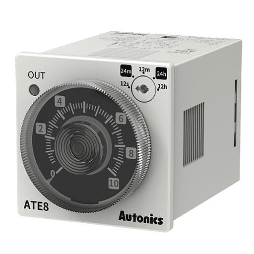 Temporizador analógico simple AUTONICS ATE8-41 · 8 pines, 100-240VAC/24-240VDC, 48x48mm, tipo 0