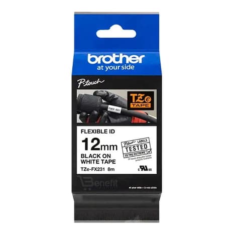 Cinta flexible para rotulador BROTHER TZE-FX231 · negro sobre blanco 12mm