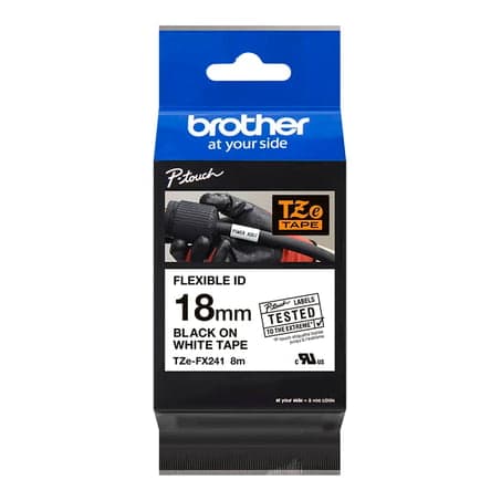 Cinta flexible para rotulador BROTHER TZE-FX241 · negro sobre blanco 18mm