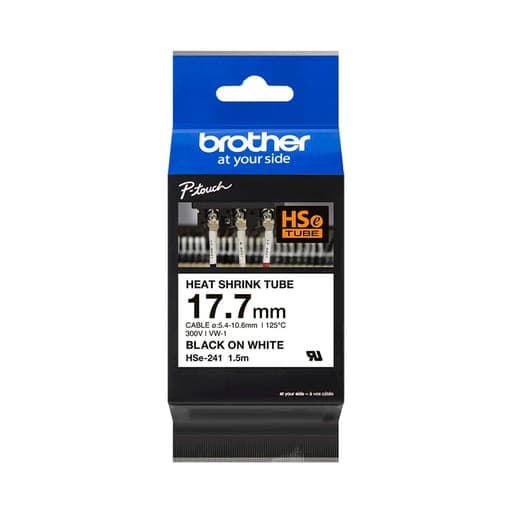 Cinta termocontraíble para rotulador BROTHER HSE-241 · negro sobre blanco 18mm
