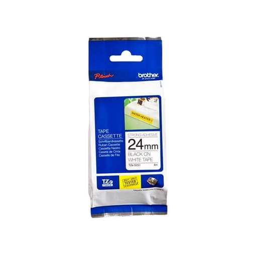 Cinta super adhesiva para rotulador BROTHER TZE-S251 · negro sobre blanco 24mm