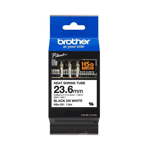 Cinta termocontraíble para rotulador BROTHER HSE-251 · negro sobre blanco 24mm