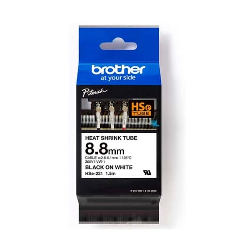Cinta termocontraíble para rotulador BROTHER HSE-221 · negro sobre blanco 9mm