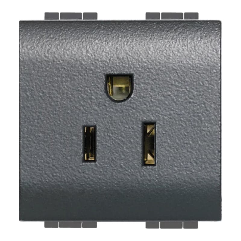 Toma americano BTICINO L4128S · 2P+T, 15A127/250V 2 mod LIVING-LIGHT antracita