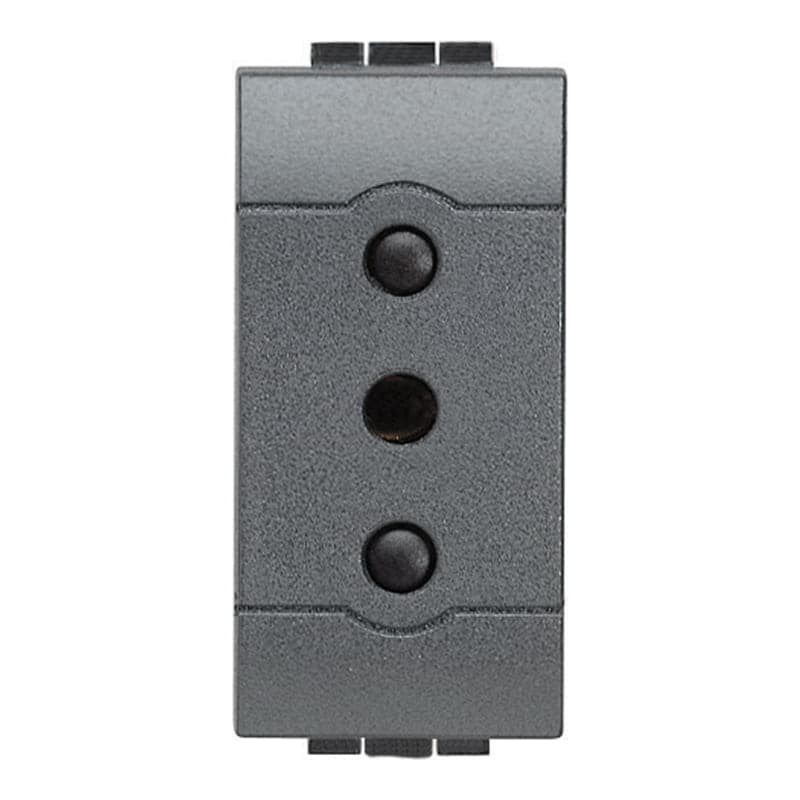 Tomacorr. redondo BTICINO L4113 · 2P+T 10A-250V. 4mm alveolo protección LIVING-LIGHT antracita