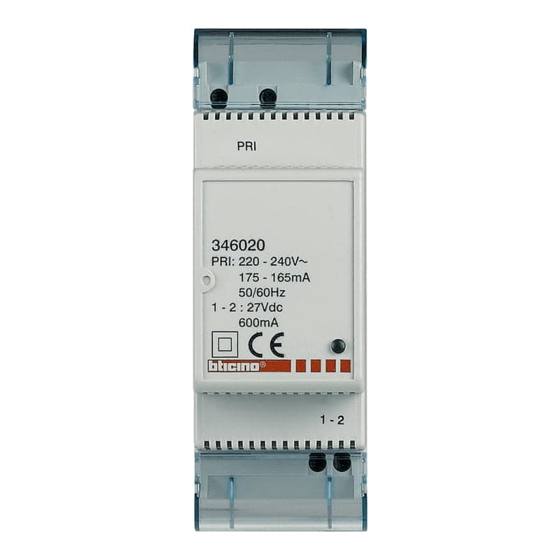 Alimentador adicional BTICINO 346020 · 2 hilos, 2 mód. DIN, 27V - 600mA 34602