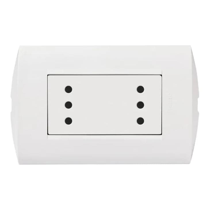 Tomacorriente duplex redondo BTICINO AE2113E2B · 3 en línea 2P+T 10A-250V