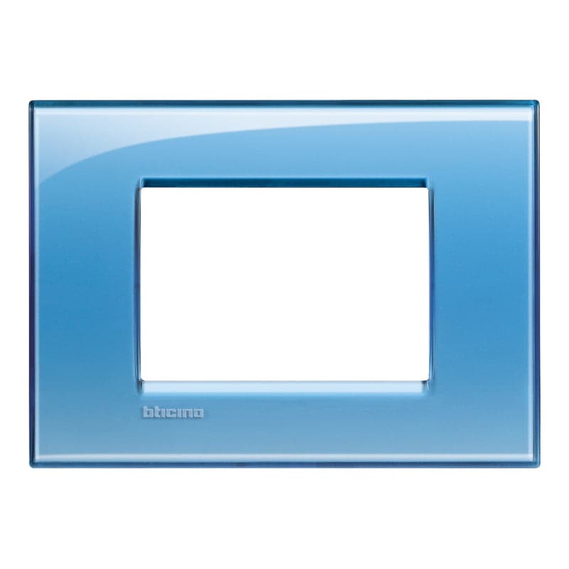 Placa BTICINO LNA4803AD · 3 módulos LIVING-LIGHT rectangular azul