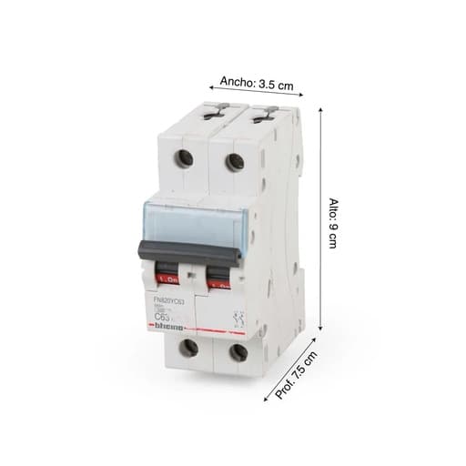 Interruptor termomagnético BTICINO FN820YC63 · 2P C63 10/6kA 220/440V C DIN btdin