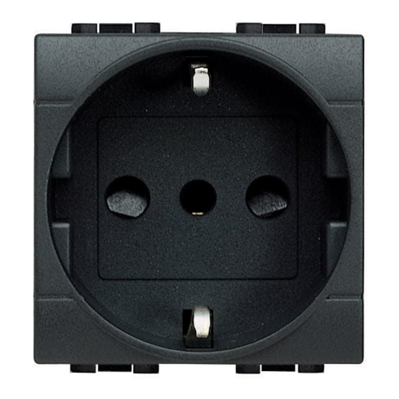 Toma unel BTICINO L4140 · 2P+T tipo P30 16A-250V alveolos protección 2 mod schuko LIVING-LIGHT