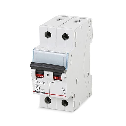 Interruptor termomagnético BTICINO FN820YC25 · 2P C25 10/6kA 220/440V C DIN btdin