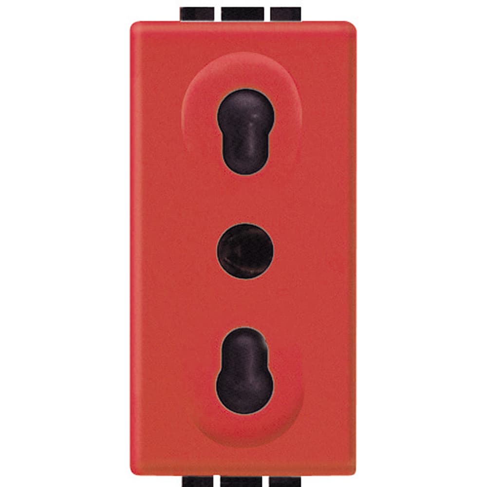 Toma BTICINO L4180R · 2P+T bipaso 16A-250V alveolos protección 5mm 1MOD. rojo