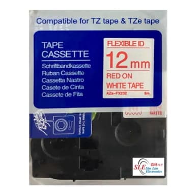 Cinta para rotulador Brother BYZ AZE-FX232 · 12mm X 8M blanco con letras rojas