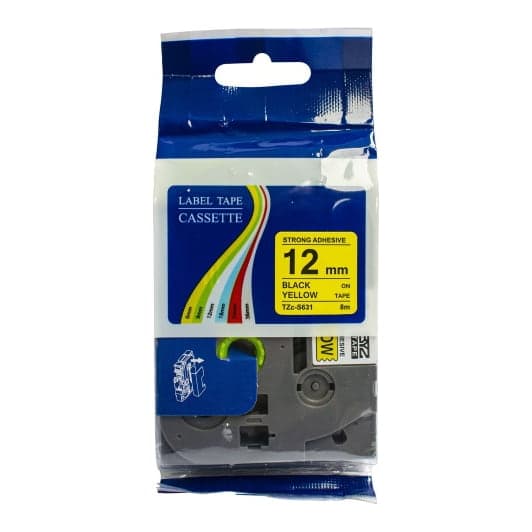 Cinta para rotulador Brother BYZ TZC-S631 · 12mm X 8M amarillo con pegamento industrial