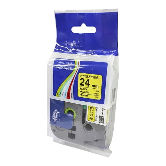 Cinta para rotulador Brother BYZ TZC-S651 · 24mm X 8M amarillo con pegamento industrial