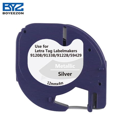 Cinta para rotulador dymo BYZ 91208 · 12mm x 4m plástica plata metálico