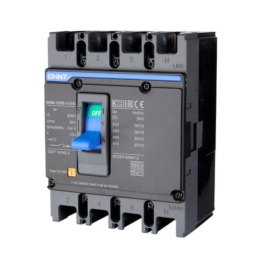 Interruptor de caja moldeada CHINT NXM-125H/4300B 125A · 4 polos, tipo fijo 50kA (NXM-125H/4300B-125A)