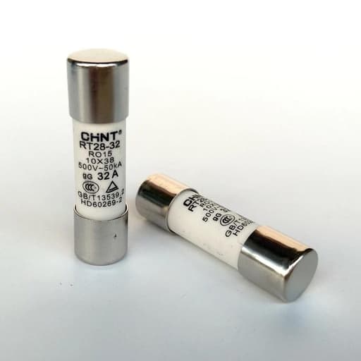 Fusible cilíndrico CHINT RT28-32 32A gG/gL · 10x38mm curva Gg/Gl 32A 500V 20kA 520483 (RT28-32-32A-GG/GL)