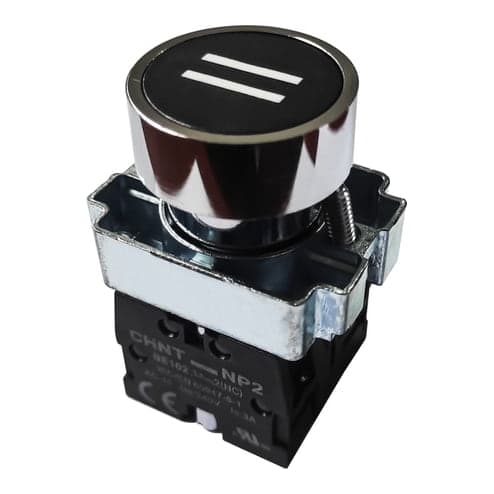 Pulsador rasante metal CHINT NP2-BA2365 · Negro-Ii rayas blancas Ø22mm 1NA + 1NC 576034