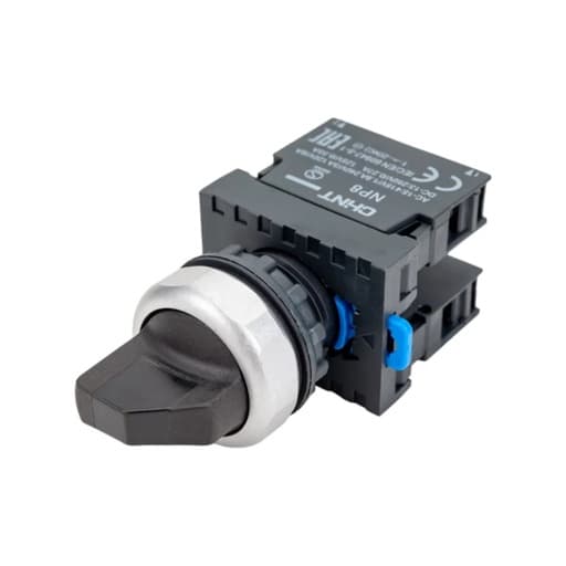 Selector CHINT NP8-11X/31 BLK · negro de 3 posiciones con enclavamiento, 1NA+1NC (NP8-11X/31-BLK)
