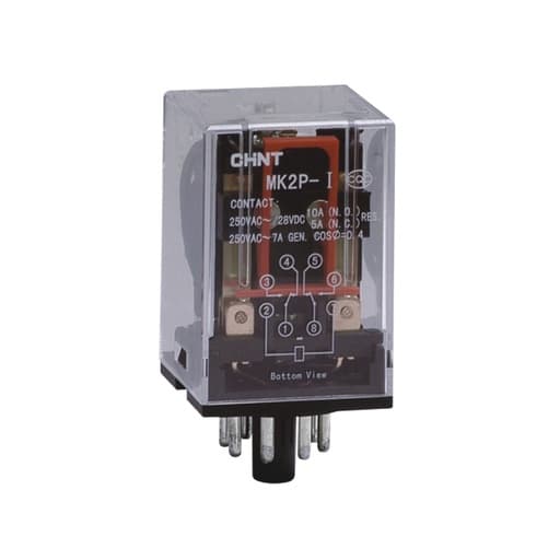 Imagen referencial de la serie: Relé enchufable CHINT JMK2P-I AC110V · 8 pines 110VAC 10A 2Nanc con indicador mecánico (JMK2P-I-AC110V)