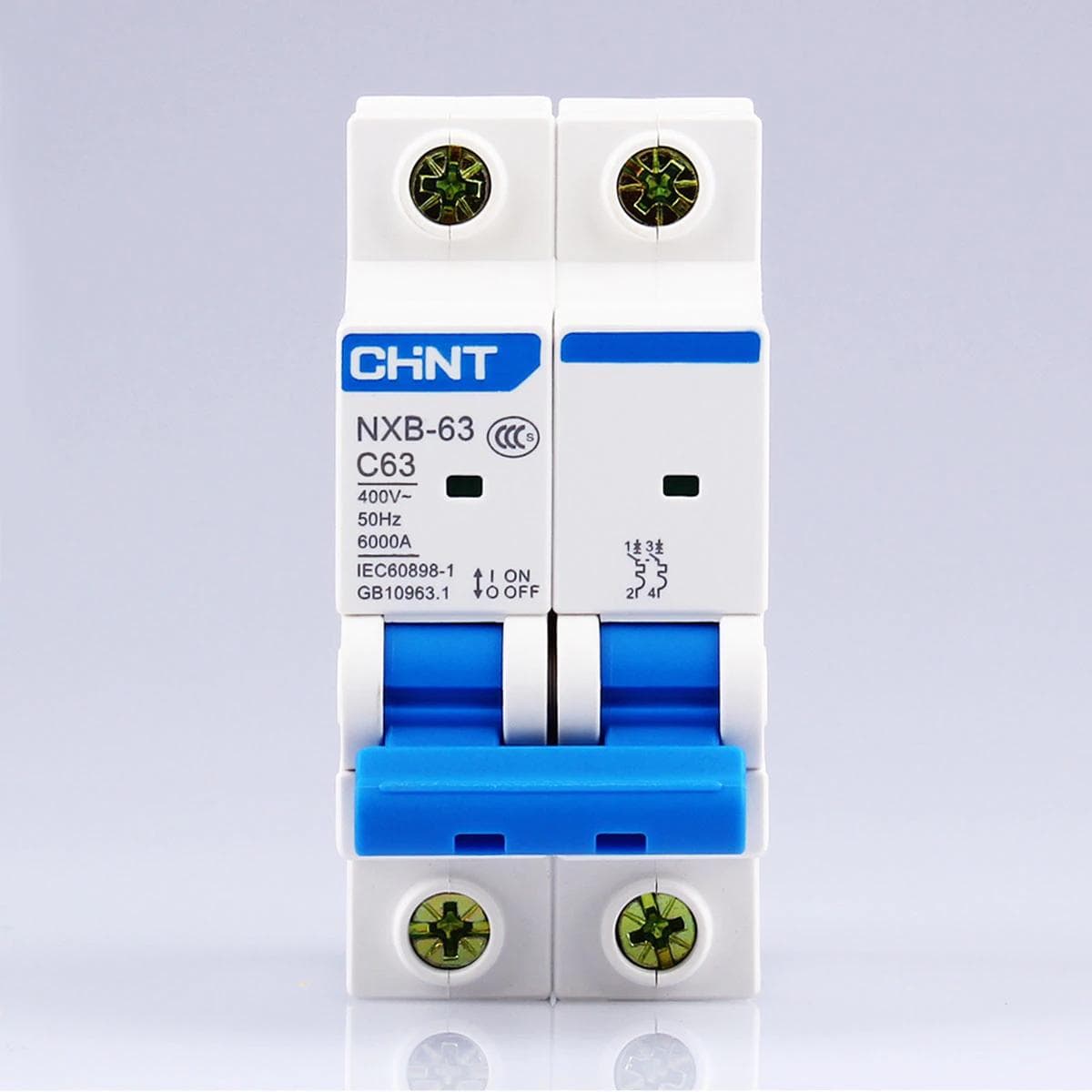 Interruptor termomagnético CHINT NXB-63 · 2P 63A curva C 6kA (NXB-63-2P-C63)