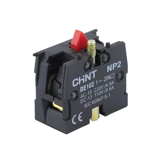 Bloque contacto CHINT NP2-BE102 NC · 1NC para pulsador Np2 240V 3A AC 15 (NP2-BE102-NC)