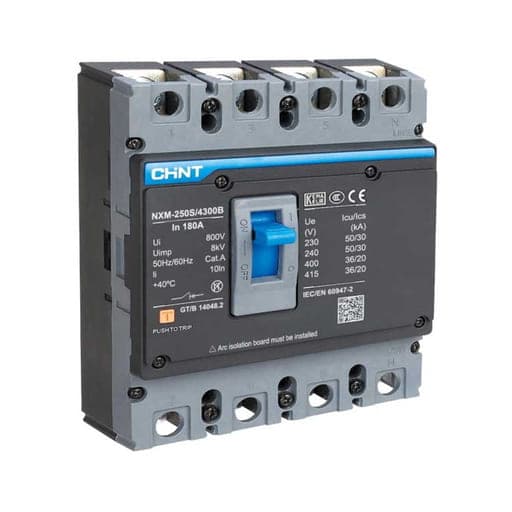 Interruptor de caja moldeada CHINT NXM-250H/4300B 200A · 4P 200A (Fijo) 50kA/415V 75kA/220VAC (NXM-250H/4300B-200A)