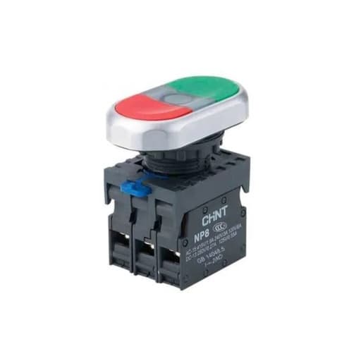 Pulsador doble CHINT NP8-11SD WHT AC/DC 24V · ROJO+VERDE+LAMPARA blanca tipo LED, (NA+NC) START-STOP (NP8-11SD-WHT-AC/DC-24V)