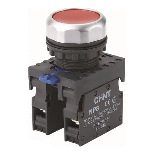Pulsador rasante PVC CHINT NP8-01BN RED · rojo Ø22mm 1NC (NP8-01BN-RED)