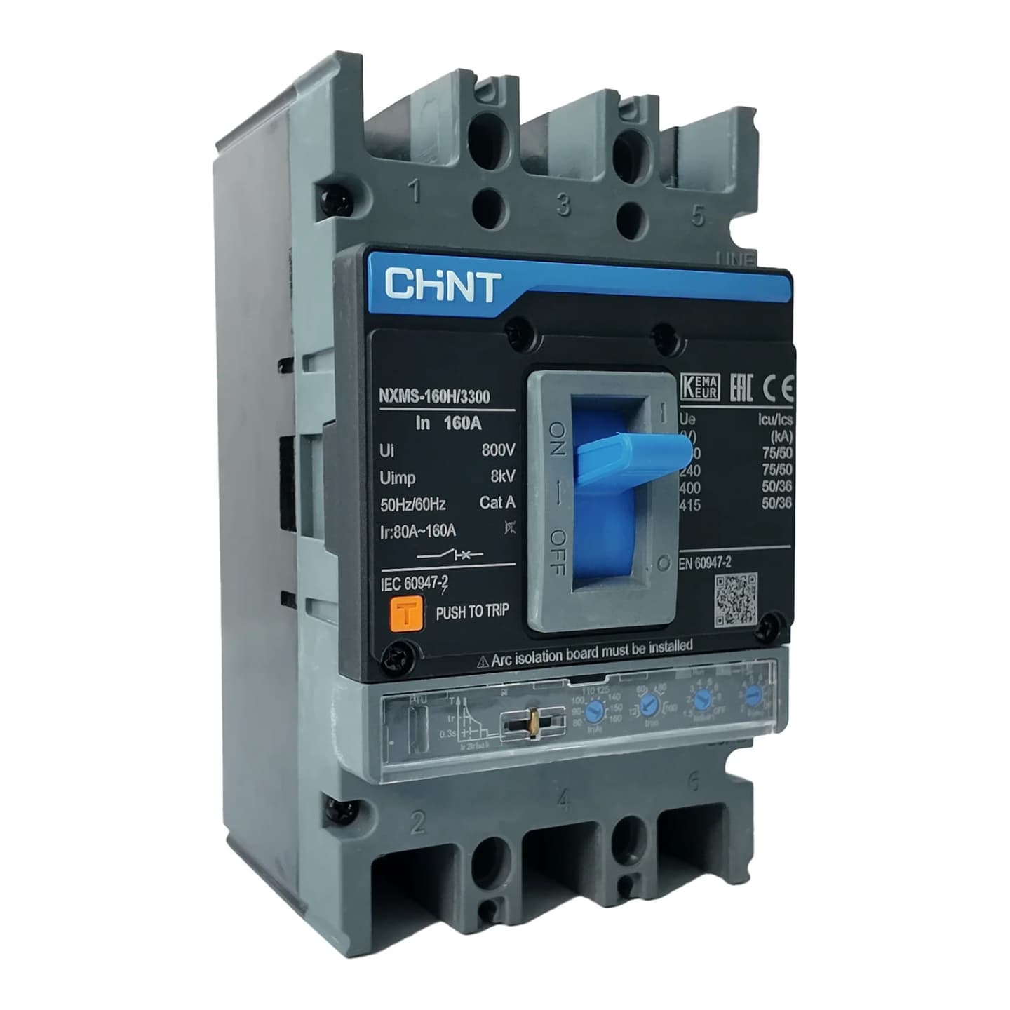 Interruptor de caja moldeada regulable CHINT NXMS-160H · 3P regulable 80–160A 50kA 415V (NXMS-160H-160A)