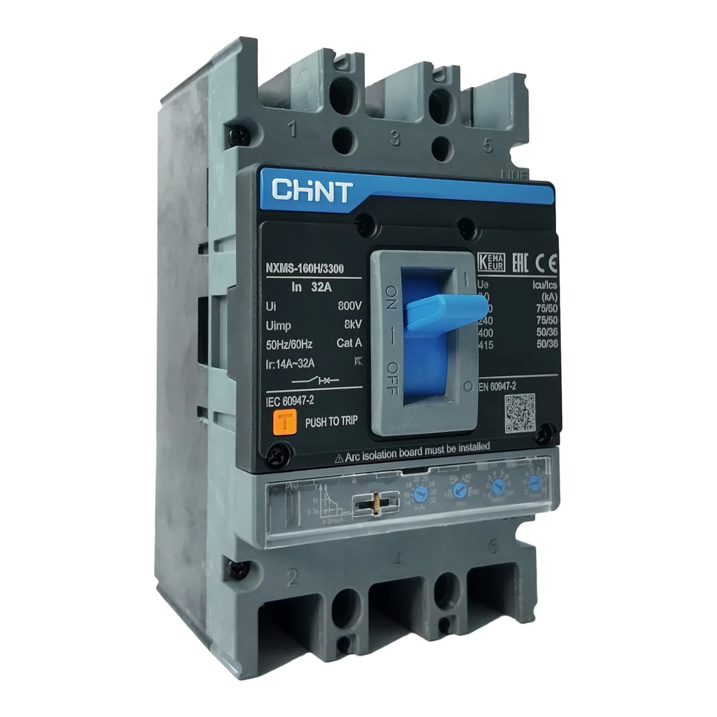 Interruptor de caja moldeada regulable CHINT NXMS-160H · 3P regulable 16–32A 50kA 415V (NXMS-160H-32A)