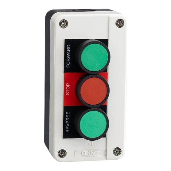 Caja para mando CHINT NP2-B311H29 · 22mm, PVC, C. blanco 3 pt, C=P. verde 1NA, B=P. rojo 1NC