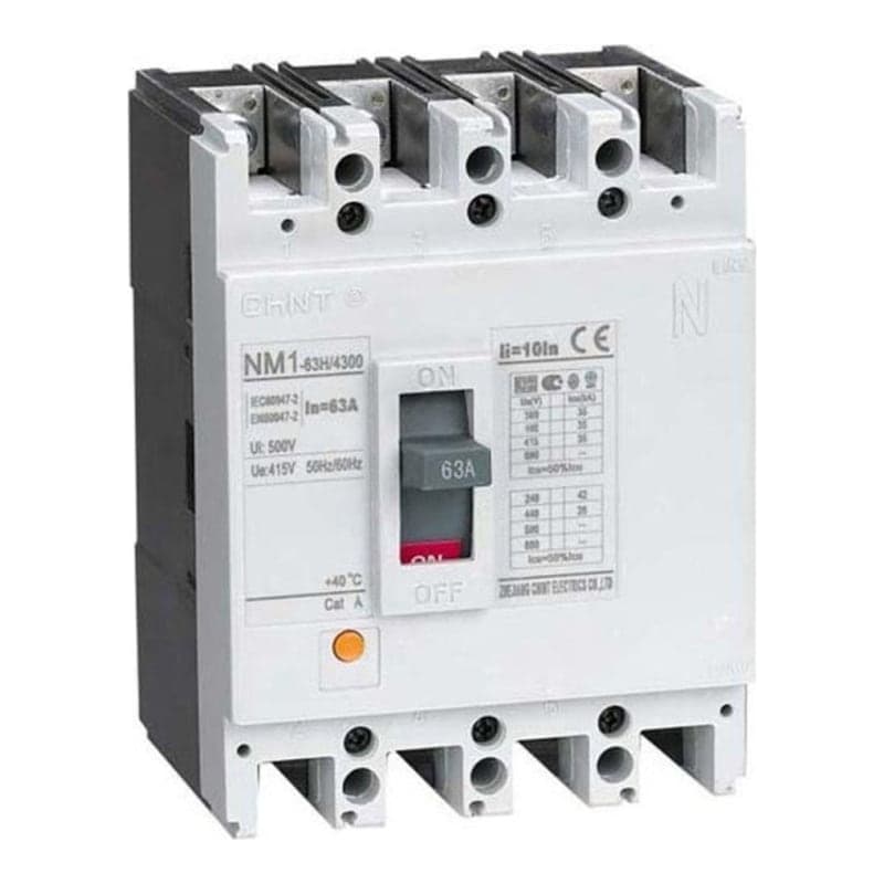 Interruptor de caja moldeada CHINT NM1-63H/4300 63A · 4P 63A (Fijo) 400V:35kA (NM1-63H/4300-63A)