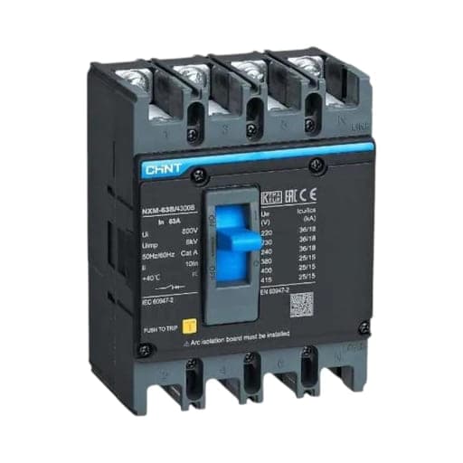Interruptor de caja moldeada CHINT NXM-63H/4300B 63A · 4 polos, tipo fijo 50kA (NXM-63H/4300B-63A)