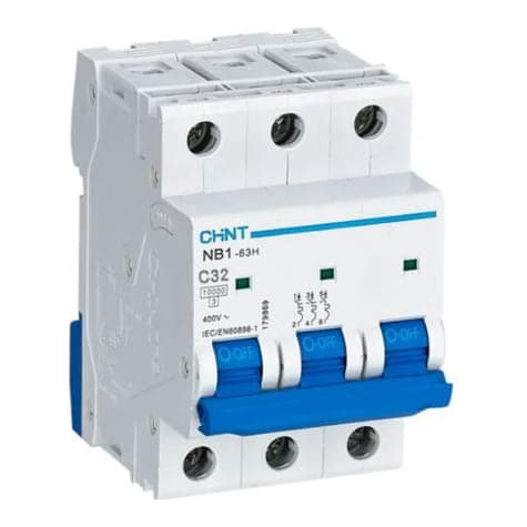 Interruptor termomagnético CHINT NB1-63H/2 3P C32 10kA · 3P 32A 10kA norma Iec60947 (NB1-63H/2-3P-C32-10KA)